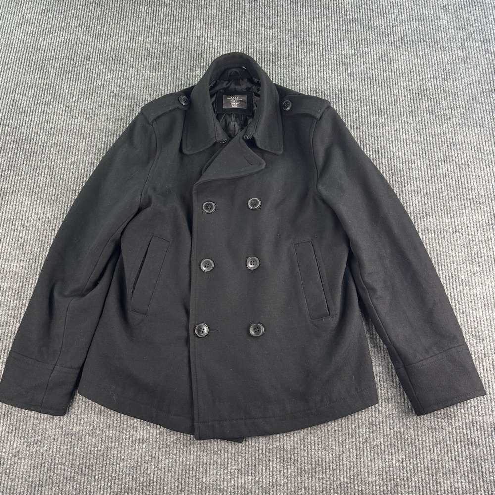 L.O.G.G. H&M Pea Coat Men Large Black Wool Blend Double Breasted Jacket Preppy